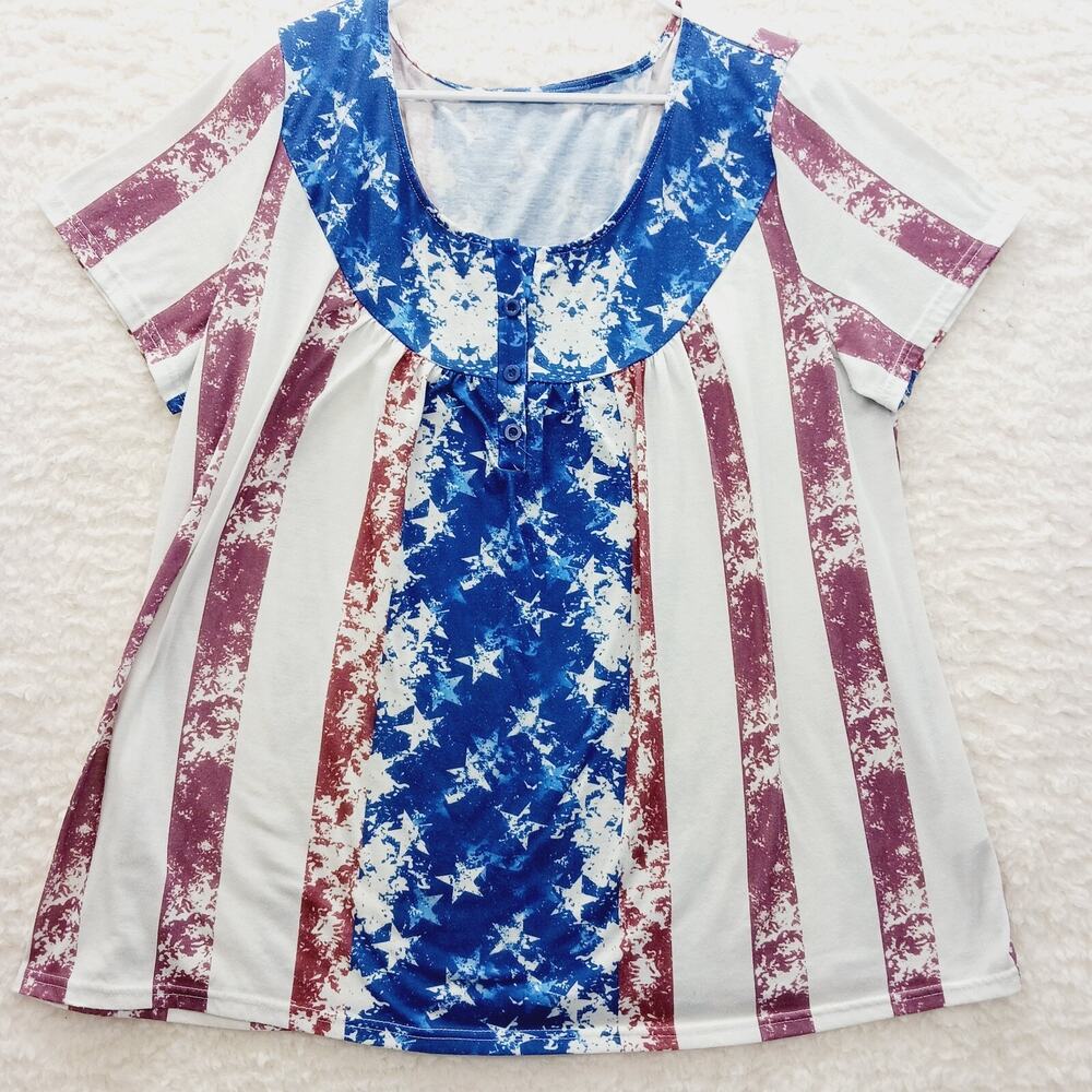 T-Shirt Women Red White Blue Patriotic Babydoll Americana Summercore Size XXL